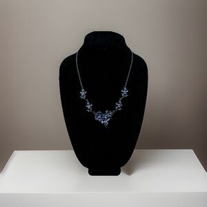 Vintage Pewter Floral Necklace With Purple Rhinestones, Bold Romantic Jewelry